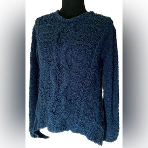 Anthropologie Blue Cable Knit Chunky Sweater Cotton